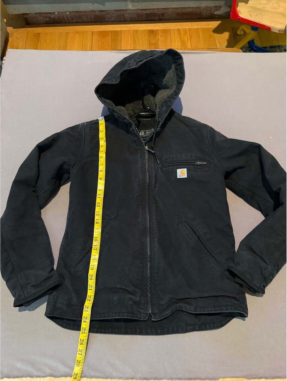 Carhartt J43 Sandstone Active Jacket Black Sherpa Lined Hooded Workwear XS 0–2